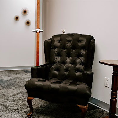 Photo of an armchair at the Marble Wellness office in St. Louis.