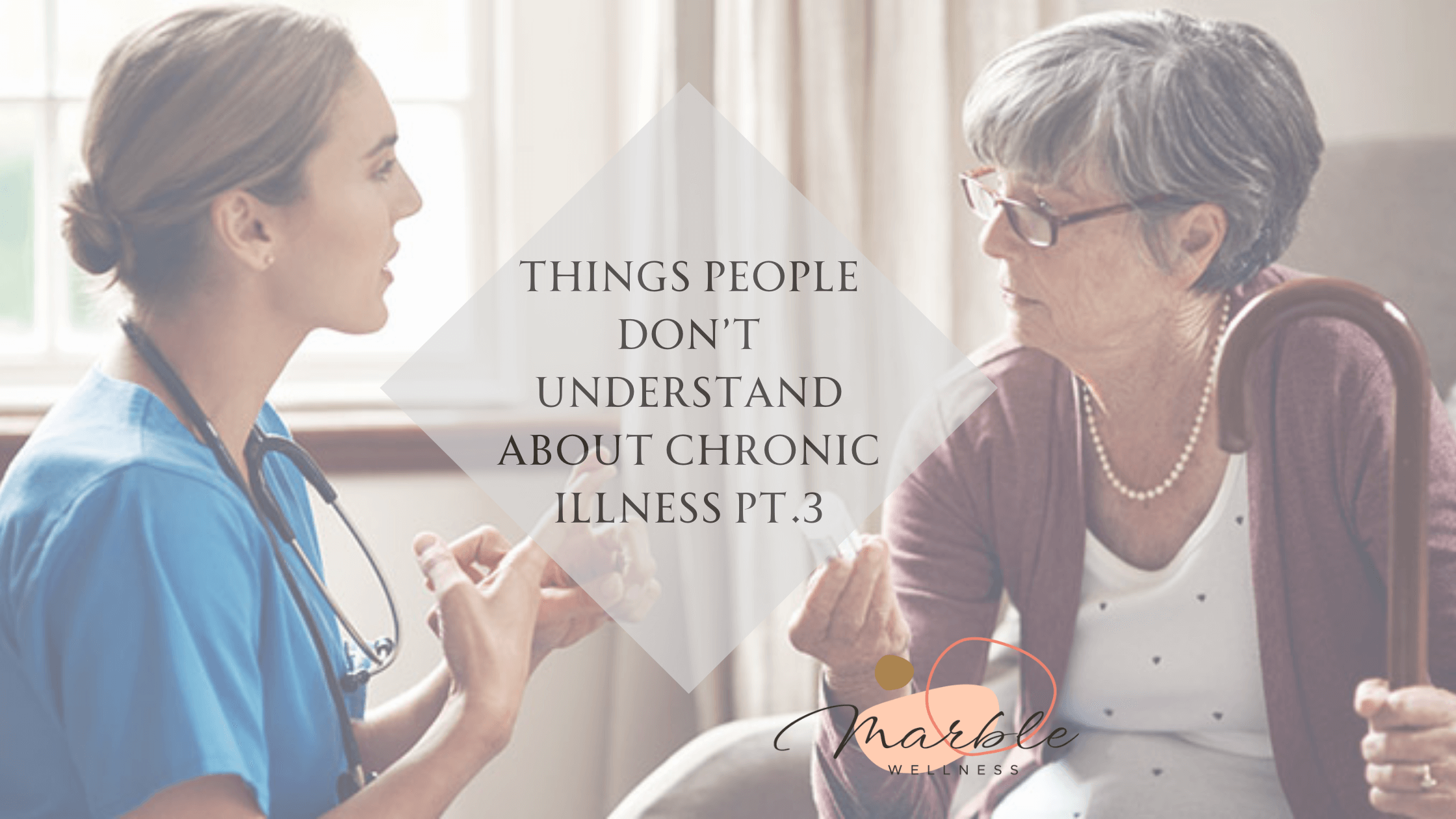 Photo of a woman talking with a healthcare professional. This represents how it is important to talk about and understand chronic illness.