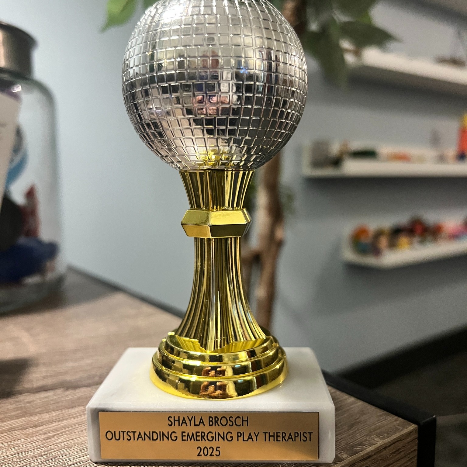 Ballwin Child Therapist Shayla Brosch's Play Therapy award.